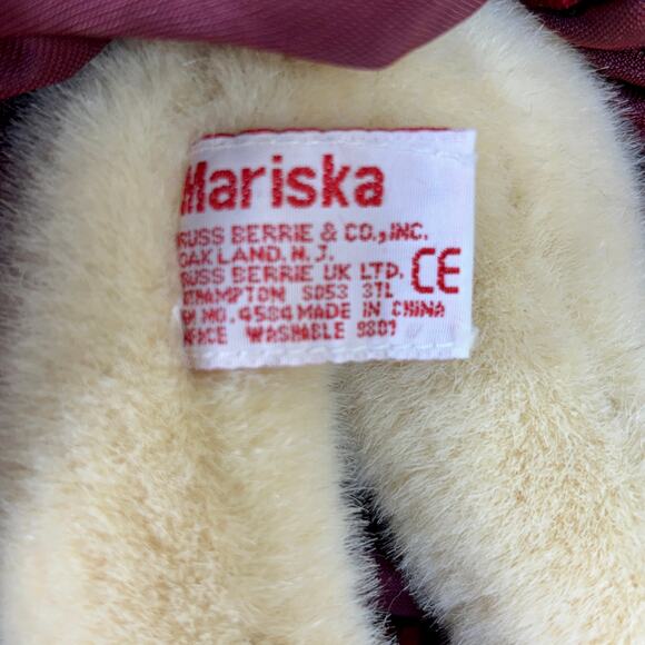 Mariska Teddy Bear Plush Toy VTG Russ Berrie Velvet Outfit Black Dark Red 13" - Picture 5 of 5